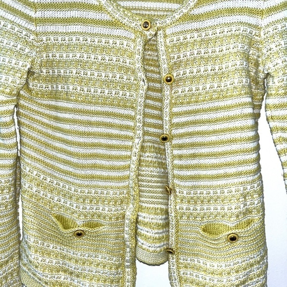 TRINA TURK Ashbridge Knit Cardigan Sweater Yellow White Striped Size Small - Picture 6 of 10